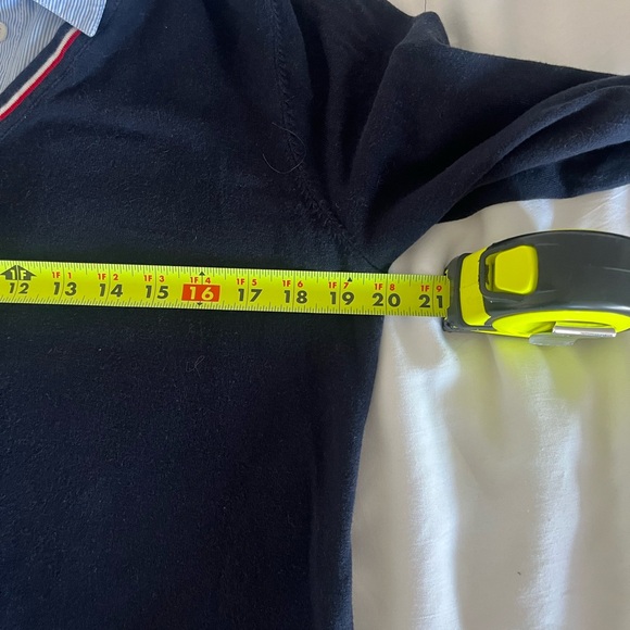 Tommy Hilfiger Navy V-Neck Sweater with Red and White Accents - Picture 4 of 5